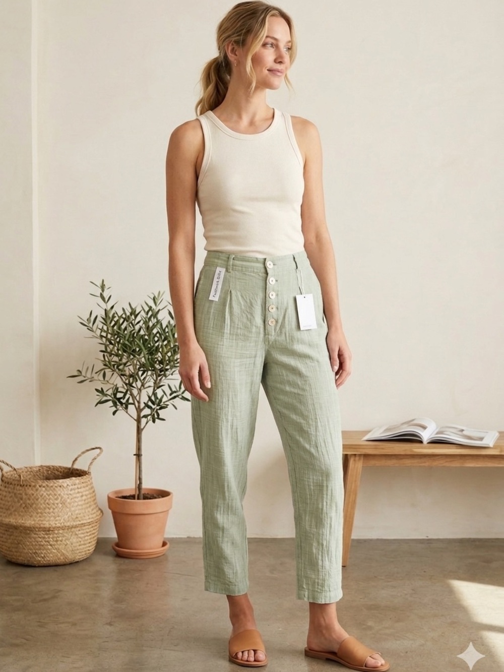 Urban Outfitters Light Green Linen Trousers